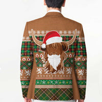 Scottish Christmas Blazer Highland Cattle-Xmas Tartan Stripes Style Brown Color - Wonder Print Shop