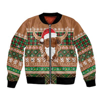 Scottish Christmas Bomber Jacket Highland Cattle-Xmas Tartan Stripes Style Brown Color - Wonder Print Shop