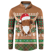 Scottish Christmas Button Sweatshirt Highland Cattle-Xmas Tartan Stripes Style Brown Color - Wonder Print Shop
