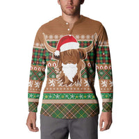 Scottish Christmas Button Sweatshirt Highland Cattle-Xmas Tartan Stripes Style Brown Color - Wonder Print Shop