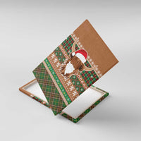 Scottish Christmas Canvas Wall Art Highland Cattle-Xmas Tartan Stripes Style Brown Color - Wonder Print Shop