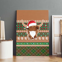 Scottish Christmas Canvas Wall Art Highland Cattle-Xmas Tartan Stripes Style Brown Color - Wonder Print Shop