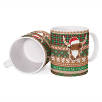 Scottish Christmas Ceramic Mug Highland Cattle-Xmas Tartan Stripes Style Brown Color - Wonder Print Shop