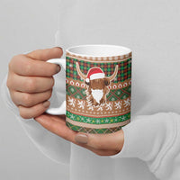 Scottish Christmas Ceramic Mug Highland Cattle-Xmas Tartan Stripes Style Brown Color - Wonder Print Shop