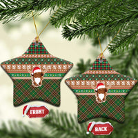 Scottish Christmas Ceramic Ornament Highland Cattle-Xmas Tartan Stripes Style Brown Color - Wonder Print Shop