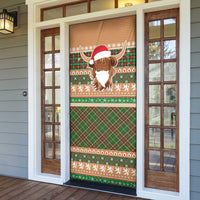 Scottish Christmas Door Cover Highland Cattle-Xmas Tartan Stripes Style Brown Color - Wonder Print Shop
