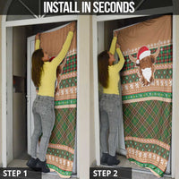 Scottish Christmas Door Cover Highland Cattle-Xmas Tartan Stripes Style Brown Color - Wonder Print Shop