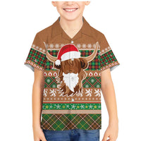 Scottish Christmas Family Matching Mermaid Dress and Hawaiian Shirt Highland Cattle-Xmas Tartan Stripes Style Brown Color - Wonder Print Shop
