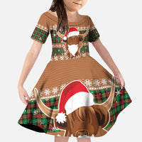 Scottish Christmas Family Matching Off The Shoulder Long Sleeve Dress and Hawaiian Shirt Highland Cattle-Xmas Tartan Stripes Style Brown Color - Wonder Print Shop
