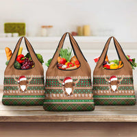 Scottish Christmas Grocery Bag Highland Cattle-Xmas Tartan Stripes Style Brown Color - Wonder Print Shop