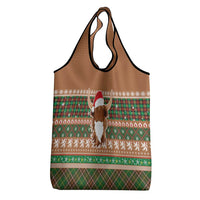 Scottish Christmas Grocery Bag Highland Cattle-Xmas Tartan Stripes Style Brown Color - Wonder Print Shop