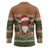 Scottish Christmas Hockey Jersey Highland Cattle-Xmas Tartan Stripes Style Brown Color - Wonder Print Shop