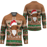 Scottish Christmas Hockey Jersey Highland Cattle-Xmas Tartan Stripes Style Brown Color - Wonder Print Shop
