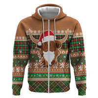 Scottish Christmas Hoodie Highland Cattle-Xmas Tartan Stripes Style Brown Color - Wonder Print Shop