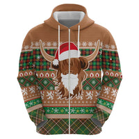 Scottish Christmas Hoodie Highland Cattle-Xmas Tartan Stripes Style Brown Color - Wonder Print Shop