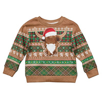 Scottish Christmas Kid Ugly Christmas Sweater Highland Cattle-Xmas Tartan Stripes Style Brown Color - Wonder Print Shop