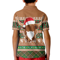 Scottish Christmas Kid Polo Shirt Highland Cattle-Xmas Tartan Stripes Style Brown Color - Wonder Print Shop