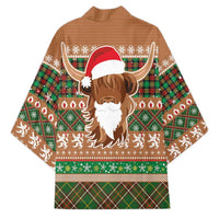 Scottish Christmas Kimono Highland Cattle-Xmas Tartan Stripes Style Brown Color - Wonder Print Shop
