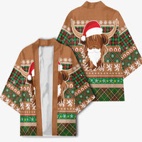 Scottish Christmas Kimono Highland Cattle-Xmas Tartan Stripes Style Brown Color - Wonder Print Shop