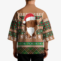 Scottish Christmas Kimono Highland Cattle-Xmas Tartan Stripes Style Brown Color - Wonder Print Shop