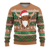 Scottish Christmas Ugly Christmas Sweater Highland Cattle-Xmas Tartan Stripes Style Brown Color - Wonder Print Shop