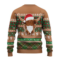 Scottish Christmas Ugly Christmas Sweater Highland Cattle-Xmas Tartan Stripes Style Brown Color - Wonder Print Shop