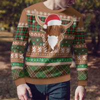 Scottish Christmas Ugly Christmas Sweater Highland Cattle-Xmas Tartan Stripes Style Brown Color - Wonder Print Shop