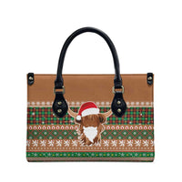 Scottish Christmas Leather Bag Highland Cattle-Xmas Tartan Stripes Style Brown Color - Wonder Print Shop