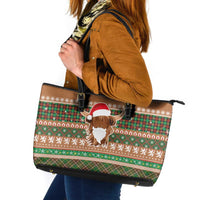 Scottish Christmas Leather Tote Bag Highland Cattle-Xmas Tartan Stripes Style Brown Color - Wonder Print Shop