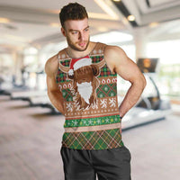 Scottish Christmas Men Tank Top Highland Cattle-Xmas Tartan Stripes Style Brown Color - Wonder Print Shop
