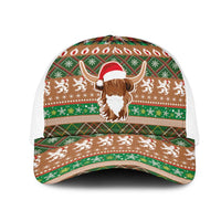 Scottish Christmas Mesh Trucker Cap Highland Cattle-Xmas Tartan Stripes Style Brown Color - Wonder Print Shop