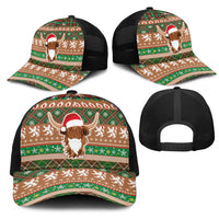 Scottish Christmas Mesh Trucker Cap Highland Cattle-Xmas Tartan Stripes Style Brown Color - Wonder Print Shop