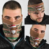 Scottish Christmas Neck Gaiter Highland Cattle-Xmas Tartan Stripes Style Brown Color - Wonder Print Shop