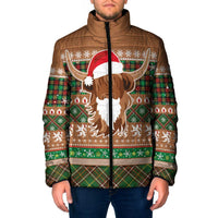 Scottish Christmas Padded Jacket Highland Cattle-Xmas Tartan Stripes Style Brown Color - Wonder Print Shop