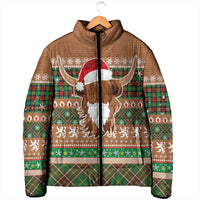 Scottish Christmas Padded Jacket Highland Cattle-Xmas Tartan Stripes Style Brown Color - Wonder Print Shop
