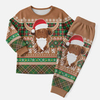 Scottish Christmas Pajama Set Highland Cattle-Xmas Tartan Stripes Style Brown Color - Wonder Print Shop