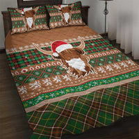 Scottish Christmas Quilt Bed Set Highland Cattle-Xmas Tartan Stripes Style Brown Color - Wonder Print Shop