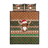 Scottish Christmas Quilt Bed Set Highland Cattle-Xmas Tartan Stripes Style Brown Color - Wonder Print Shop