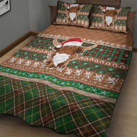 Scottish Christmas Quilt Bed Set Highland Cattle-Xmas Tartan Stripes Style Brown Color - Wonder Print Shop