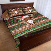 Scottish Christmas Quilt Bed Set Highland Cattle-Xmas Tartan Stripes Style Brown Color - Wonder Print Shop
