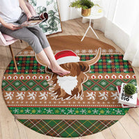 Scottish Christmas Round Carpet Highland Cattle-Xmas Tartan Stripes Style Brown Color - Wonder Print Shop
