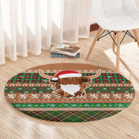 Scottish Christmas Round Carpet Highland Cattle-Xmas Tartan Stripes Style Brown Color - Wonder Print Shop