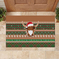 Scottish Christmas Rubber Doormat Highland Cattle-Xmas Tartan Stripes Style Brown Color - Wonder Print Shop