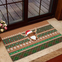 Scottish Christmas Rubber Doormat Highland Cattle-Xmas Tartan Stripes Style Brown Color - Wonder Print Shop