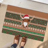 Scottish Christmas Rubber Doormat Highland Cattle-Xmas Tartan Stripes Style Brown Color - Wonder Print Shop
