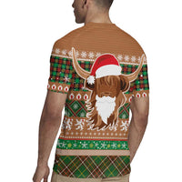 Scottish Christmas Rugby Jersey Highland Cattle-Xmas Tartan Stripes Style Brown Color - Wonder Print Shop