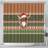 Scottish Christmas Shower Curtain Highland Cattle-Xmas Tartan Stripes Style Brown Color - Wonder Print Shop