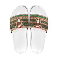 Scottish Christmas Slide Sandals Highland Cattle-Xmas Tartan Stripes Style Brown Color - Wonder Print Shop