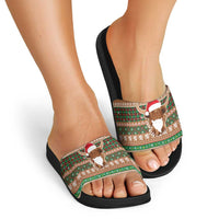 Scottish Christmas Slide Sandals Highland Cattle-Xmas Tartan Stripes Style Brown Color - Wonder Print Shop