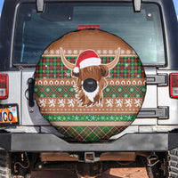 Scottish Christmas Spare Tire Cover Highland Cattle-Xmas Tartan Stripes Style Brown Color - Wonder Print Shop
